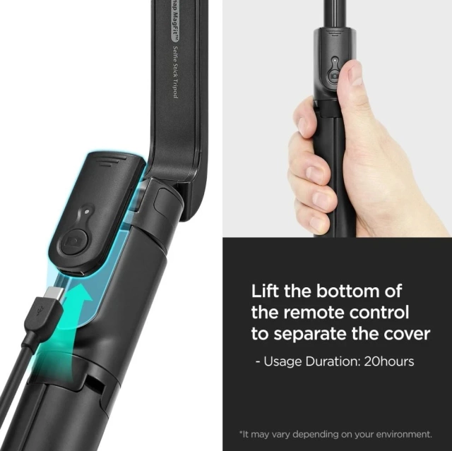 Selfie Stick Stick Stativ Spigen S580W MagSafe Bluetooth Držák telefonu Fotografie Dálkové ovládání Black