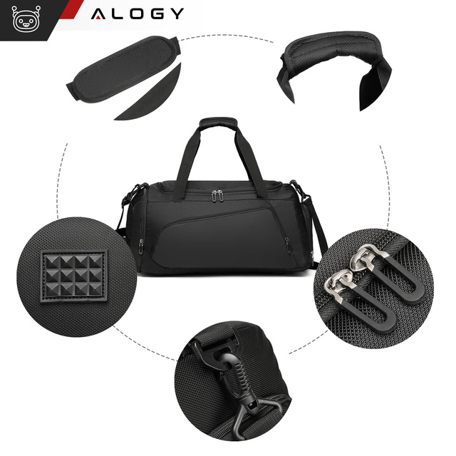 Pánská dámská sportovní taška na rameno na trénink do tělocvičny, cestovní taška z termolátky, objem 40l Alogy Black