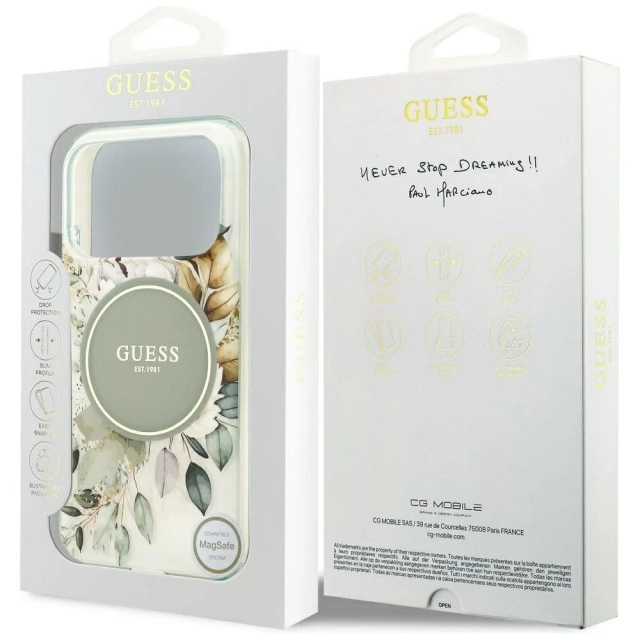 Etui Guess IML Flower & Tonal Circle MagSafe na iPhone 17 Pro Max - Zielone