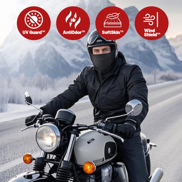 Kukla na motorku Kewig, priedušná a vetruodolná, pod prilbu na motocykle a skútre, rýchloschnúca, odvádza vlhkosť, antibakteriálna a UV ochrana - čierna