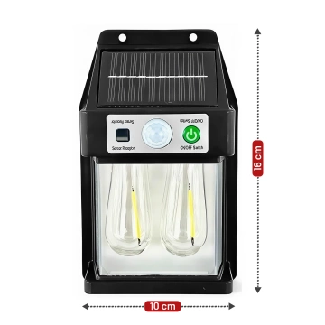 Lampa Solarna elewacyjna Kinkiet LED 60 na ścianę domu ogrodowa Barwa Ciepła 2 żarówki Czarna