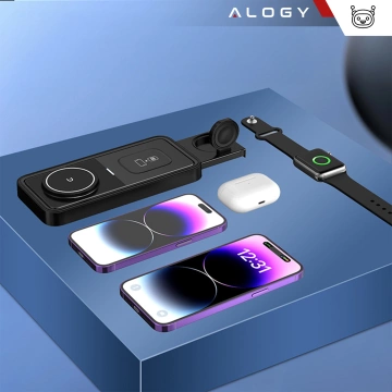 Ładowarka Indukcyjna Alogy Bezprzewodowa Qi PD QC 3.0 2w1 Szybka do Apple iPhone Airpods Watch Stacja ładująca stojak czarna 