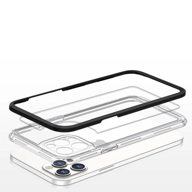Clear 3in1 case for iPhone 12 Pro gel cover with frame black