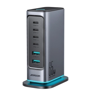 Багатопортовий зарядний пристрій Joyroom 65 Вт GaN, 4x USB-C, 2x USB-A, темно-сірий