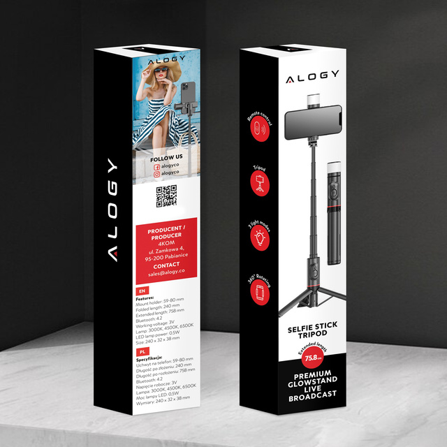 Selfie stick Bluetooth Alogy Tripod Phone Holder Photo with Remote Control 75.8cm Black