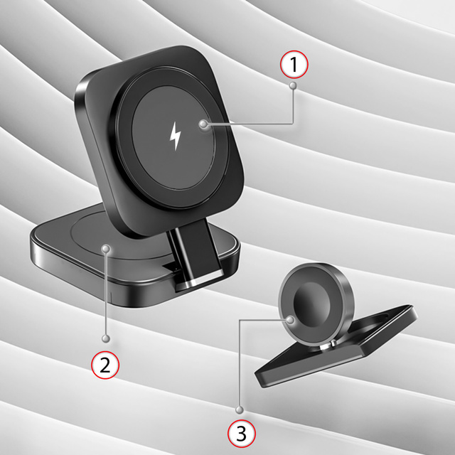 Qi Mag Safe 15W indukční nabíječka pro iPhone Apple Watch AirPods bezdrátová dokovací stanice 3v1 černá