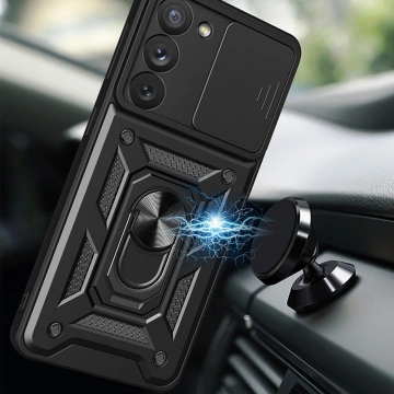 Hybrid Armor Camshield Hülle für Samsung Galaxy S23 gepanzerte Hülle mit Kameraabdeckung blau