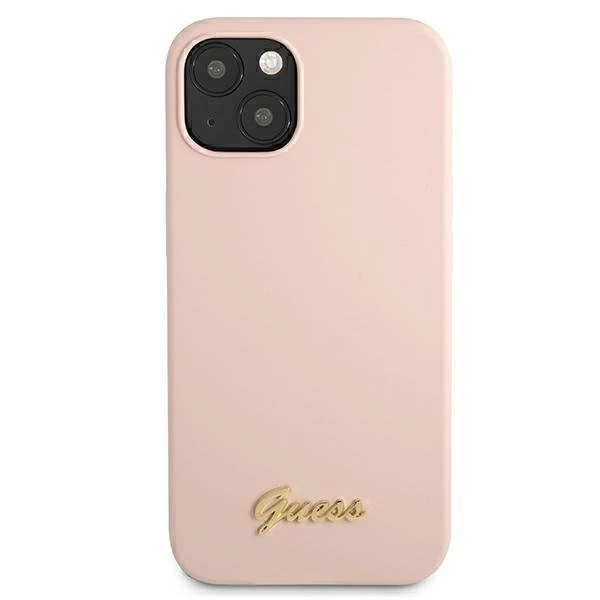 Guess GUHMP13MLSLMGLP iPhone 13 6,1" clearróżowy/світло-рожевий твердий чохол Silicone Script Gold Logo Magsafe