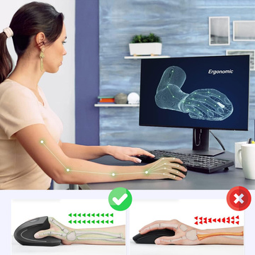 Wireless vertical gaming mouse vertical ergonomic for laptop PC right-handed silent Black