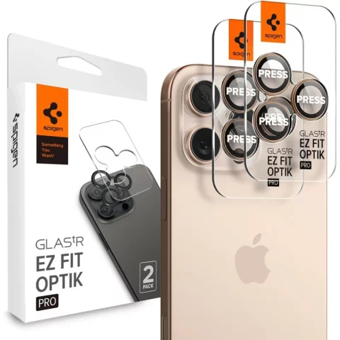 Spigen Optik Pro Glas.TR ”EZ FIT” chránič fotoaparátu 2 balení pro iPhone 16 Pro / Pro Max Desert Titanium