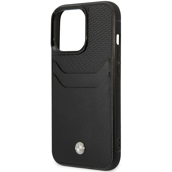 BMW BMHCP14L22RSEPK Handyhülle für Apple iPhone 14 Pro 6.1" schwarz/schwarz Leder Kartenfach