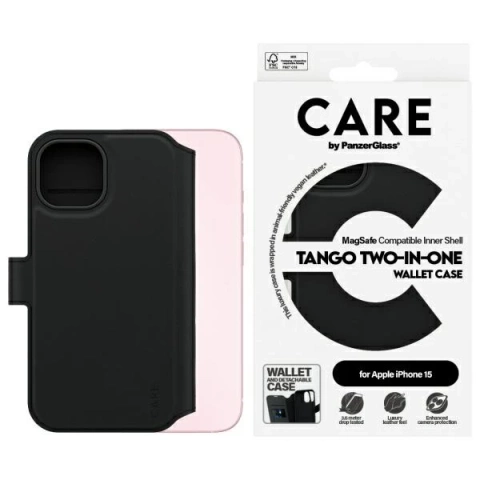 iPhone 15 CARE von PanzerGlass Tango Wallet 2in1 6,1" Schwarz