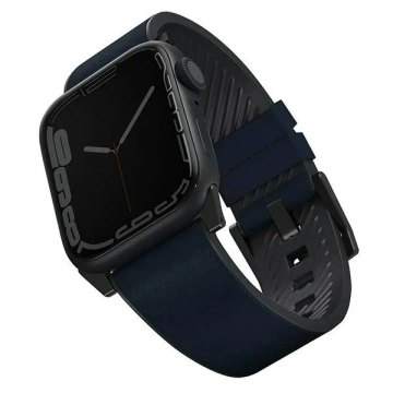 Pasek do chytrých hodinek UNIQ Straden do Apple Watch Series 4/5/6/7/8/SE/SE2/Ultra 42/44/45mm kožený hybridní řemínek niebieski/modrý