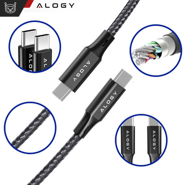 USB-C Type C cable strong fast 60W PD 2M for iPhone 15/Pro/Max nylon cable Alogy Black