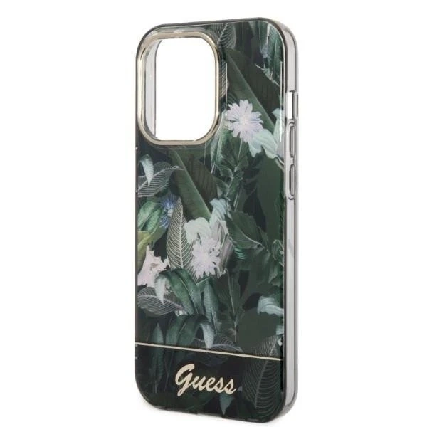 Puzdro na telefón Guess pre iPhone 14 Pro 6,1" zeleno/zelené pevné puzdro Jungle Collection