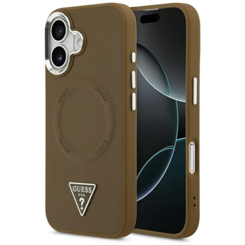 Etui Guess MagSafe do iPhone 17 Triangle Logo Brown