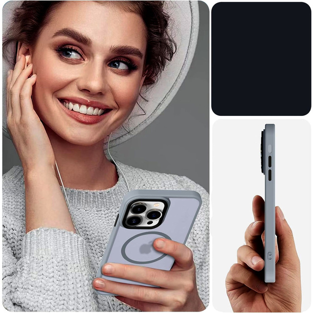 Etui do iPhone 15 Pro obudowa Mag Safe Case pokrowiec plecki na telefon MagMat matowe szare + Szkło