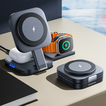 Qi Mag Safe 15W індуктивний зарядний пристрій для iPhone Apple Watch AirPods wireless 3in1 Docking station black