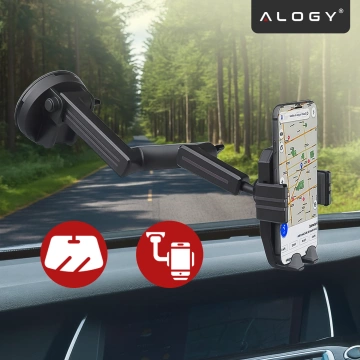 Držák telefonu do auta 7,2" na kamion, autobus, náklaďák, bagr, auto, délka 43 cm, na okno kokpitu, Alogy, Černá