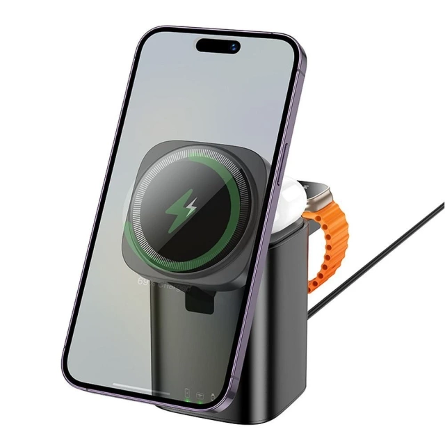 Hoco CQ20 Ładowarka Indukcyjna 3w1 15W Smartfon Apple Watch Słuchawki Czarna