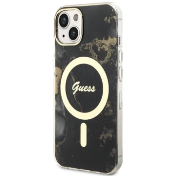 Obal na telefón Guess GUHMP14MHTMRSK do Apple iPhone 14 Plus 6,7" čierny/čierny pevný obal Golden Marble MagSafe