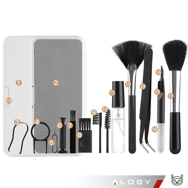 Zestaw do czyszczenia klawiatury telefonu słuchawek 18w1 Wielofunkcyjny Szczotka Klucz do SIM Czyścik Alogy Set