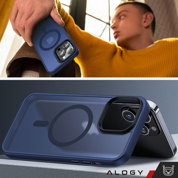 Case for iPhone 15 Pro MagSafe Matt Case Cover frosted Alogy Ring armored phone case Navy Blue Glass