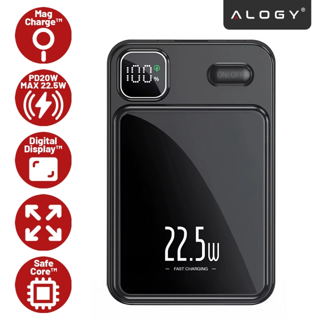 PowerBank Alogy MagCharge 22,5W PD20W PowerDelivery rychlé nabíjení 10000mAh bezdrátové pro MagSafe Black