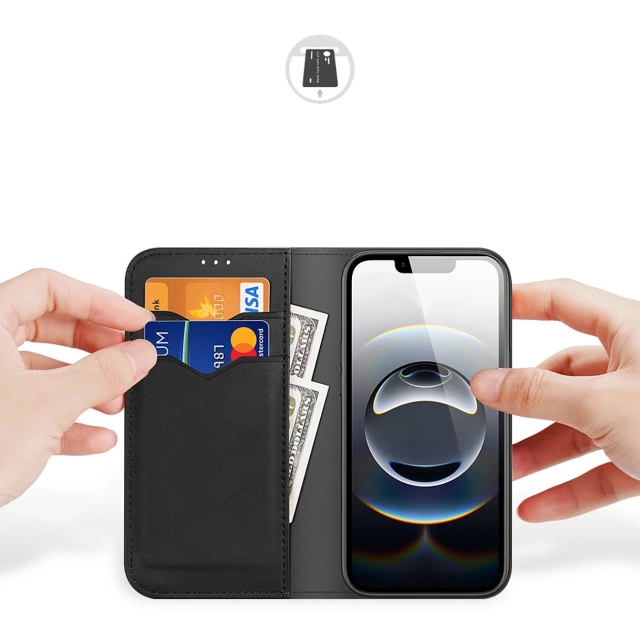 Ochranný kryt Dux Ducis Hivo pro iPhone 16e s flipem a RFID ochranou – černý