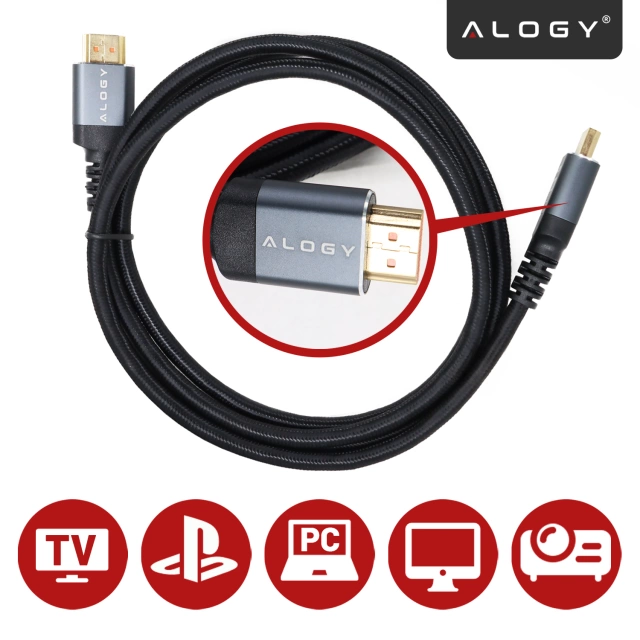 Kabel HDMI 2.1 Alogy 3m 4K 8K PREMIUM MIEDŹ ULTRA High Speed 60Hz 48GBps Czarny