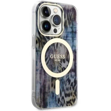 Etui na telefon Guess GUHMP14LHLEOPWB для Apple iPhone 14 Pro 6.1" Niebieski/синій жорсткий чохол Leopard MagSafe