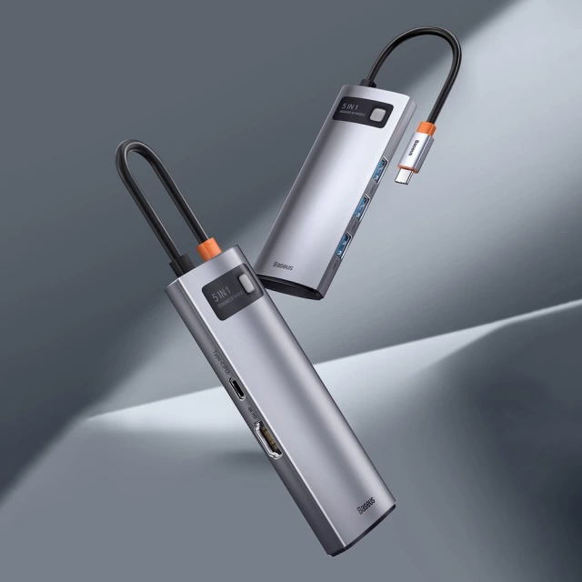 Baseus Metal Gleam Series multifunktionaler USB HUB 5in1 USB Typ C PD 100W HDMI grau (WKWG020013)