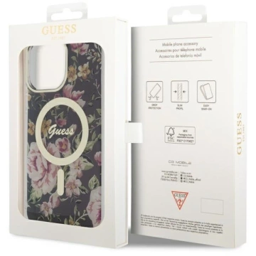 Sada na telefon Guess GUHMP14XHCFWSK do Apple iPhone 14 Pro Max 6,7" černý/černý pevný obal Flower MagSafe