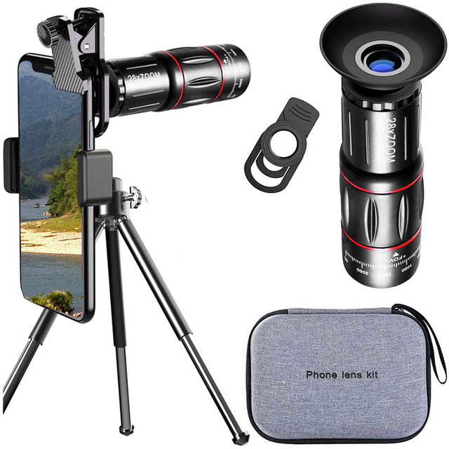 Teleskop s objektivem Telescope Spotting Scope Alogy Stativ Monokulární stativ s 28x zoomem Držák telefonu černý