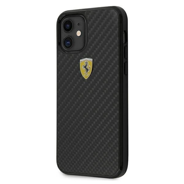 Pouzdro Ferrari iPhone 12 mini 5,4" černo/černé pevné pouzdro On Track Real Carbon