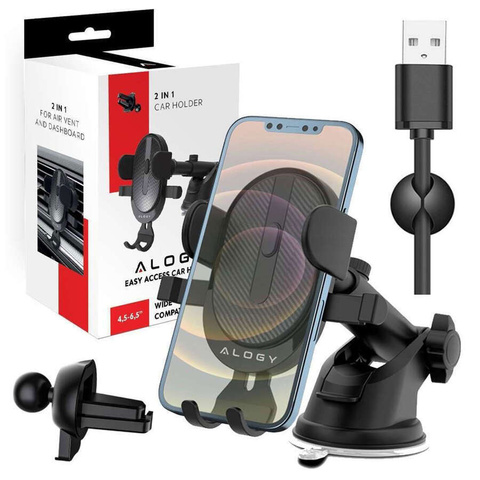 Alogy 2in1 car holder for 6.5" phone gravitational for windshield, dashboard, grille Easy One Touch Organizer