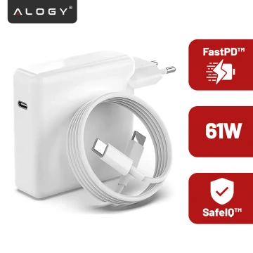 Napájací adaptér pre Apple MacBook Alogy Univerzálny nabíjací kábel 2m USB-C na USB-C Rýchlonabíjací PowerDelivery PD 61W Biely