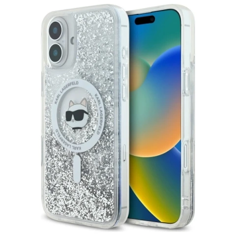 Etui Karl Lagerfeld do iPhone 16 6.1" Magsafe Hardcase Transparent Liquid Glitter Choupette Head