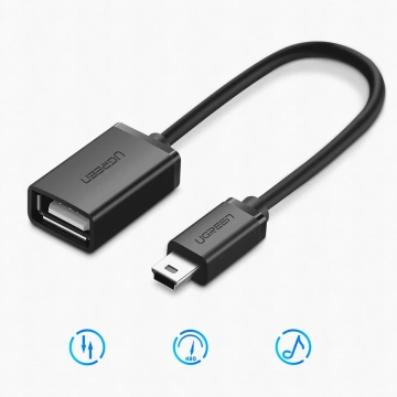 Адаптер Ugreen US249 mini USB-B на USB-A OTG 10 см 480 Мбіт/с, чорний