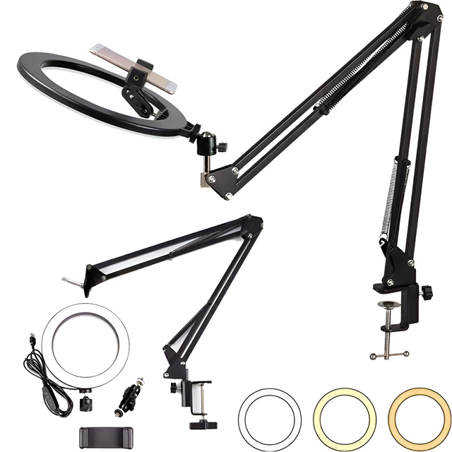 Alogy LED prstencové světlo 10palcový fotografický prsten na make-up stativ na pracovní desku Černá