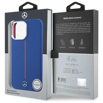 Mercedes Hülle für iPhone 16 Pro Max 6,9" Marineblau MagSafe Hardcase Silikon Rot gestreift