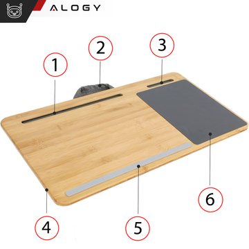 Настільна підставка для ноутбука, тримач для телефону, планшета, бамбуковий килимок для миші Alogy, наколінник на ліжко