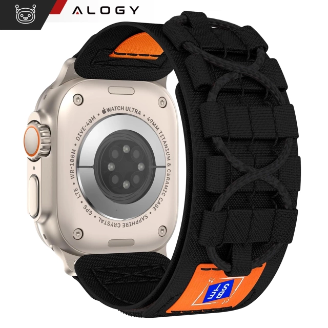 Nylonový remienok Alogy so suchým zipsom pre Apple Watch 42/44/45/49 mm čierny