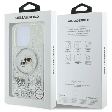Etui Karl Lagerfeld pre iPhone 16 Pro Max 6,9" Magsafe Hardcase Transparent Liquid Glitter Karl