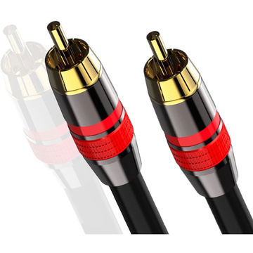 3 m RCA-zu-RCA-Kabel (Cinch) Premium-Subwoofer MOZOS schwarz- und rotvergoldete Stecker