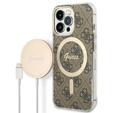 Zestaw Guess GUBPP13LH4EACSW Case+ Charger iPhone 13 Pro brązowy/brown hard case 4G MagSafe Print 