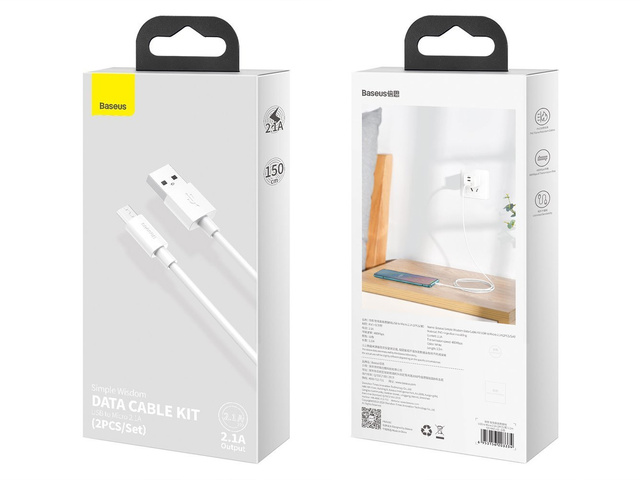 1,5 m Baseus-Kabel x2 USB-Kabel - Micro-USB 2.1A Weiß