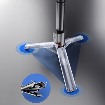 Stabilní stativ s gimbalem a dálkovým ovládáním Bluetooth, selfie tyčí, LED lampou, otočným osvětlením o 360°, 70 cm, Techsuit L19s, černý