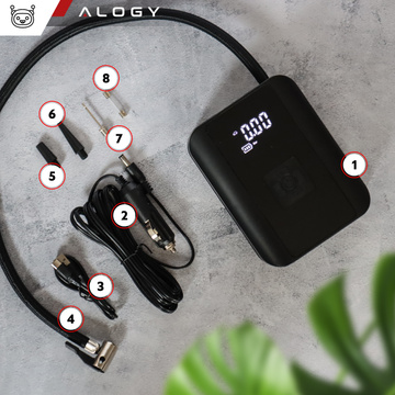 Electric Bicycle Pump for Bicycle Cordless Car Air Compressor Portable with Flashlight 150 PSI Alogy Black