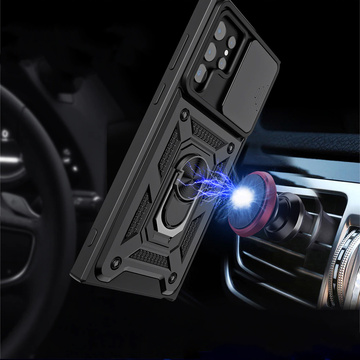 Броньований чохол з кришкою камери Alogy Camshield Stand Ring для Samsung Galaxy S22 Ultra чорний